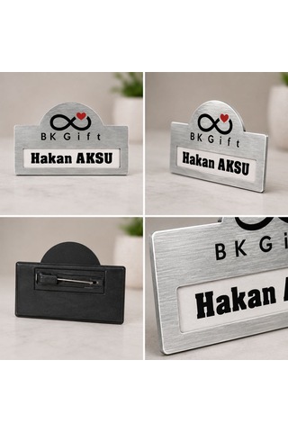Logonuza Özel 10 Adet Kubbeli Metal Yaka İsimliği 7x4,7 Cm Altın/gümüş Renk Seçenekli Gümüş