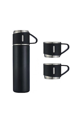 3 Bardak 500 ml Sıcak Soğuk Tutan Termos Siyah - AL3678 Siyah