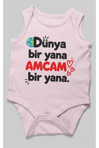 Morivokids Dünya Bir Yana, Amcam Bir Yana Sıfır Kollu Bebek Zıbını %100 Pamuk Bebe Pembe