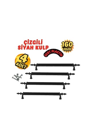 Çizgili Siyah Plastik Mobilya Kulpu 160mm 4 Lü Siyah