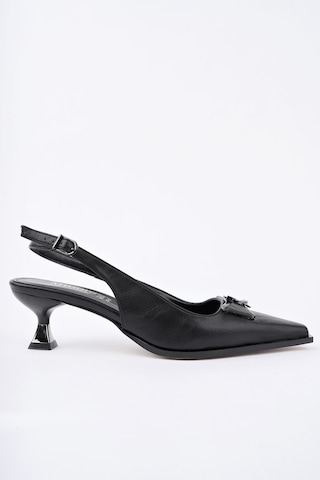 Muggo Forest Arkası Açık Toka Detaylı Günlük Klasik Topuklu Kadın Stiletto Ayakkabı Siyah