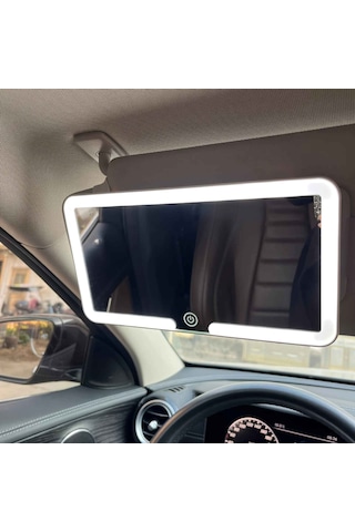 Monozone Şarjlı Led Araç Makyaj Aynası 3 Kademeli Işık Dokunmatik Hd Güneşlik Aynası Kadın Araç İçi Beyaz