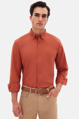 D'S Damat Ds Damat Comfort Kiremit Düğmeli Yaka Rahat Kesim Keten Görünümlü %100 Pamuk Gömlek 2hc02ort64265 Kiremit