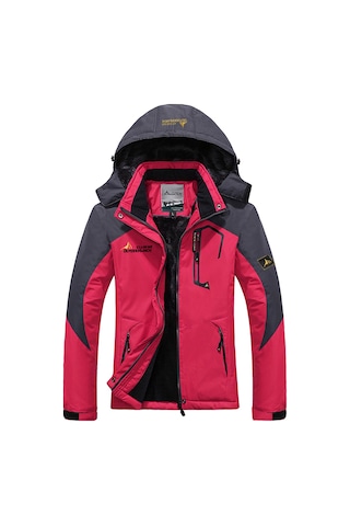 Gül Kırmızı Kadın Dağ Su Geçirmez Kabuk Ceket Kayak Ceket Rüzgar Geçirmez Ceket Kış Sıcak Ceket Kamp İçin Kırmızı