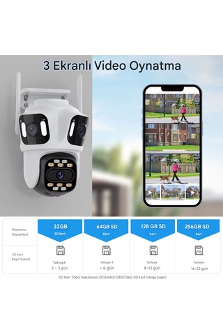 Wifi Kamera 3 Ekran Güvenlik Kamera Otomatik Takip Hareket