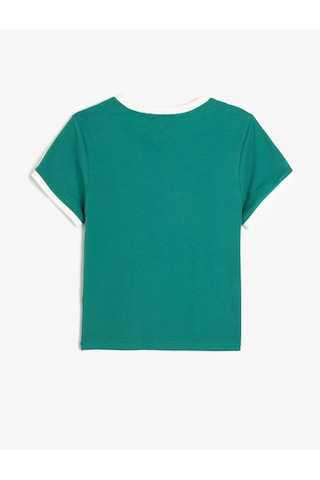 Koton Kolej Baskılı Biyeli Bisiklet Yaka Kısa Kollu Slim Fit Tişört Haki 5sal10136ık Haki