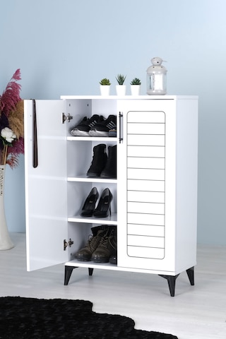 Luna 2 Kapaklı 4 Bölmeli Modern Ayakkabılık - Beyaz 70x108x35 C