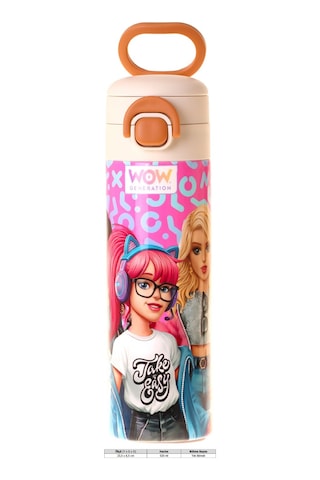 Wow Generation 520 Ml Girl Friends Baskılı Kırmızı Kız Çocuk Çelik Termos Matara Çift İçim Kilitli Kapak - W6062