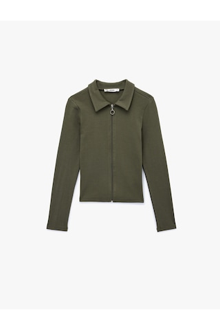 Koton Fermuarlı Slim Fit Gömlek Yaka Kaşkorse Uzun Kollu Tişört Haki 6wal10120ık Haki