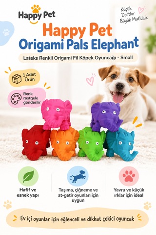 Happy Pet Origami Pals Elephant Lateks Renkli Origami Fil Köpek Oyuncağı Küçük Boy