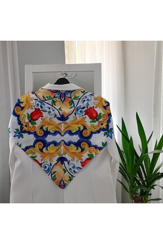 Lente Aksesuar Kadın Premium Desenli Boyun Çanta Ve Saç Fuları 70x70 Cm Sarı Desenli