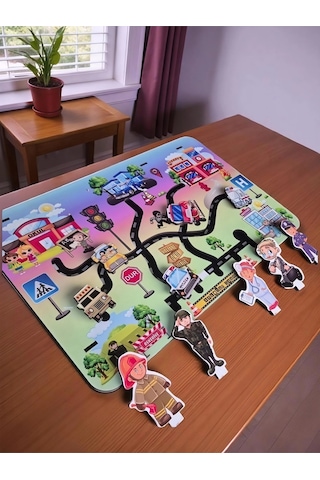 Ahşap Koordinasyon Oyunu Hareketli Araçlar, Meslekler Ve Trafik Levhaları