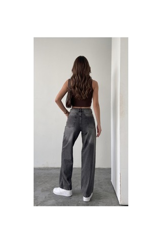 Bluemarlin Kemer Dilli Taş Detaylı Kar Siyah İşlemli Straight Jeans Kar Siyah