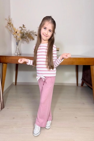 Çizgili Kız Çocuk Bol Paça Mevsimlik Pembe Renk Takım Pembe