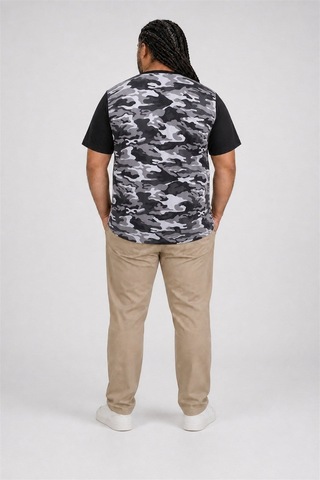 Starbattal Büyük Beden Shoulder Line Camouflage Erkek Tişört 23147 Fume-1130 Füme
