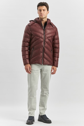 İmza Dolumlu Çıkarılabilir Kapüşonlu Astarlı Slim Fit Dar Kesim Casual Mont 1007245151-bordo Bordo