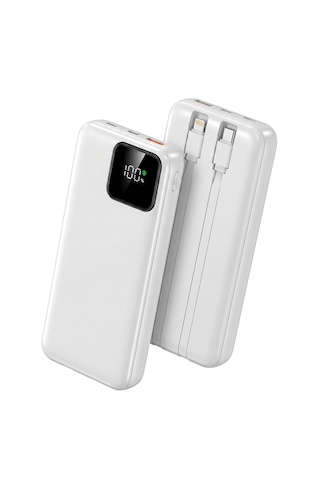 S-link Ip-g16l 10000mah Pd20w Type-c+lightning Kablolu Beyaz Lcd Taşınabilir Pil Şarj Cihazı Powerbank