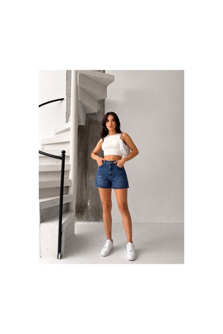 Kene Jeans Bacak Nakışlı Laci İşlemli Kısa Kot Şort Lacivert