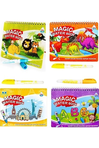 4'lü Magic Water Book Su İle Çizim Eğitici Sihirli Boyama Kitabı