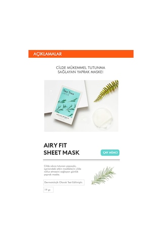 Missha Çay Ağacı Yağı İçerikli Sivilce Karşıtı Yaprak Maske 1 Adet Airy Fit Sheet Mask Tea Tree