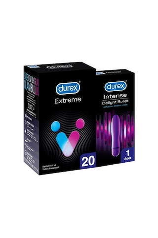 Durex Extreme  ve Tırtıklı Prezervatif 20'li + Intense Delight Bullet Vibratör 1 Adet