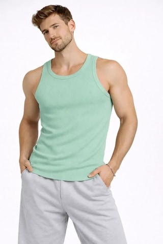 Vexor Erkek Fitilli Atlet Sıfır Yaka Slim Fit Arka Baskılı Spor Atlet - Mint Yeşili