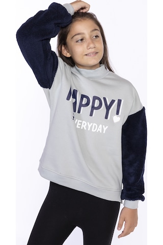 Toontoy Kız Çocuk Peluş Detaylı Baskılı Sweatshirt Gri