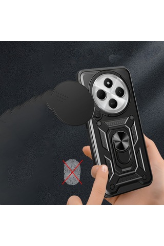 Xiaomi Redmi 14c 4g Uyumlu Magnetik Standlı Kamera Korumalı Zore Sürgülü Vega Kapak-mavi Mavi