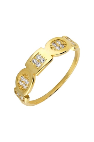 Zirkon Taşlı Geometrik Tasarım Gold Renk 925 Ayar Gümüş Bayan Yüz (429500770)