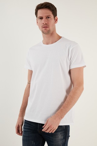 Buratti Pamuklu Slim Fit Bisiklet Yaka Erkek T Shirt 541Tactical Beyaz