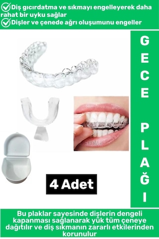Diş Çene Sıkma Gıcırdatma Bruksizm Önleyici Gece Plağı Koruyucu Uyku Aparatı Protez Kaplı 4 Adet