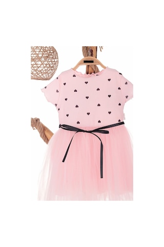 Kalp Baskılı 2-7 Yaş Arası Pembe Kız Çocuk Tüllü Elbise Doğum Günü Özel Gün Ve Geceler İçin Pembe