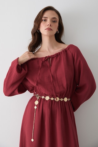 Kiremit Bağlama Detaylı Müslin Elbise - 2004 Kiremit