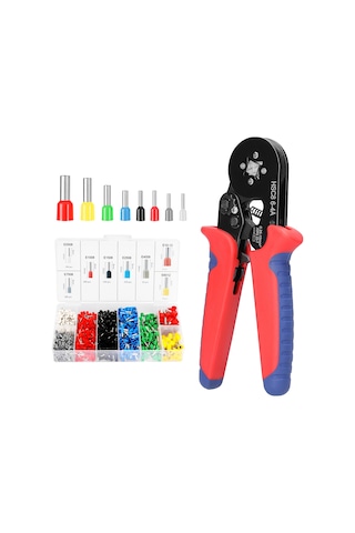 Kosona Profesyonel Kablo Pense Seti - 1200 Adet Kablo Ucu İle Yüksek Kaliteli Kılavuzlu Sıkma Pensesi Mavi/kırmızı