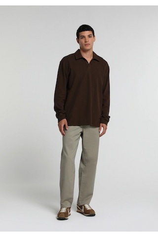 Colin's Colins Relaxed Fit Polo Yaka Düz Erkek Kahverengi Uzun Kol Tişört Cl1080572 Q1.v2 Brw