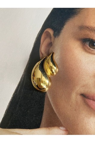 Pinery Jewels 2 Sıra Damla Paslanmaz Çelik Kadın Küpe Çifti Altın