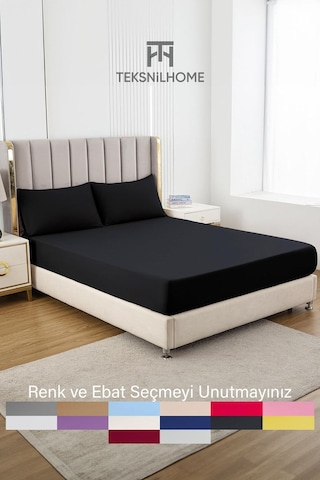 Ranforce Siyah Pamuklu Tek / Çift Kişilik Battal Tam Kenar Lastikli Çarşaf 14 Renk Fıtted Siyah