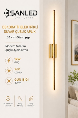 Dekoratif 12w İç Mekan Gold Kasa Gün Işığı 80 Cm Duvar Aplik Elektrikli 1 Adet