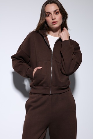 Antioch Fermuarlı Kapüşonlu Kadın Sweatshirt Kahve