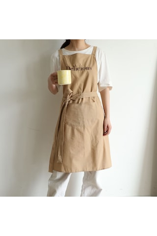 Yuntech01 Kahve Rengi Japon Stil Antrenörlü, Yağa Ve Kirdirici Dayanıklı, Harf Desenli, Kollüksüz Mutfak Fırın Apronu