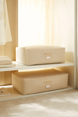 Ocean Home Textile 2'li Bej Balıksırtı Baza Altı Hurç Set