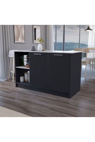 Kumsal Mutfak Adası - Antrasit-150 Cm-beyaz Tezgahlı Antrasit