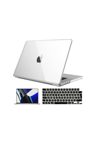 NovStrap Apple Uyumlu MacBook Pro 2021 M1 16.2 inc A2485 Parlak Kılıf + Siyah Klavye Kılıfı + Film