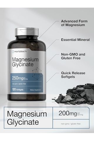 Horbäach Magnesium Glycinate 250mg 120 Softgels Aromasız