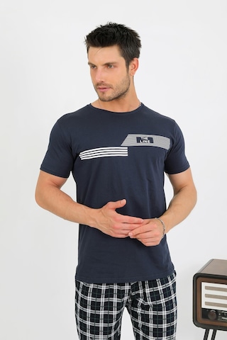 Akbeniz Erkek Pamuk Kısa Kol Pijama Takım Lacivert 6875 Lacivert