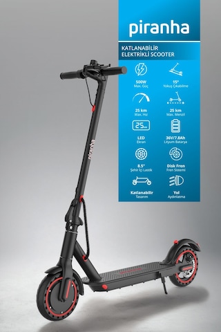 5010-k 500w Elektrikli Scooter 36v 7.8ah Pil Led Aydınlatma Lcd Ekran Uygulama Destekli Katlanabilir Kırmızı