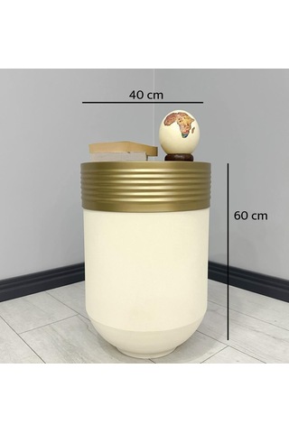 Elegant Dekoratif Eskitme Darbuka Krem Sehpa 60cm