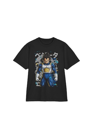 Ustaprint3d Vegeta Anime Baskılı Oversize Unisex Siyah Tişört %100 Pamuk Dtf Baskı Siyah