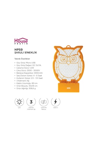 House Pratik Şarjlı Sineklik Hp59