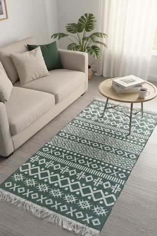 Doğal Tonlarda Modern Desenli Çift Taraflı Yıkanabilir Kilim Renkli